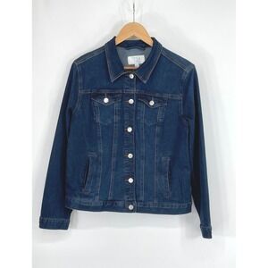 Time and Tru Womens Denim Jacket L 12-14 Trucker Blue Dark Wash Western Cowboy